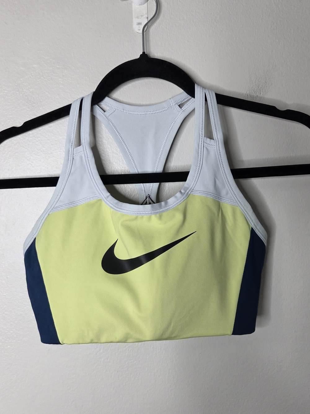 Nike Women’s Swoosh Yellow & Light Blue Racerback Sports Bra
